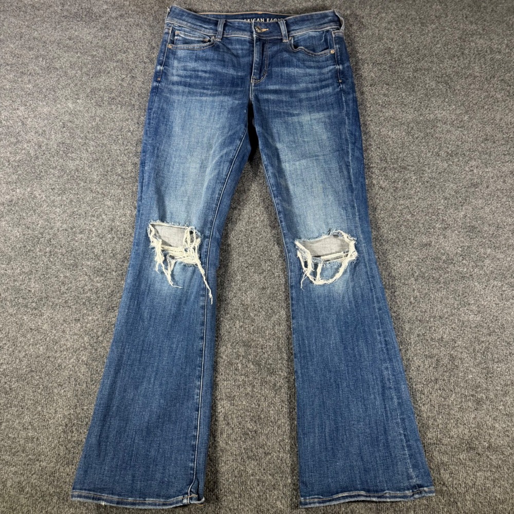 American Eagle Kick Boot Jeans Next Level Stretch Distressed Blue Size 8